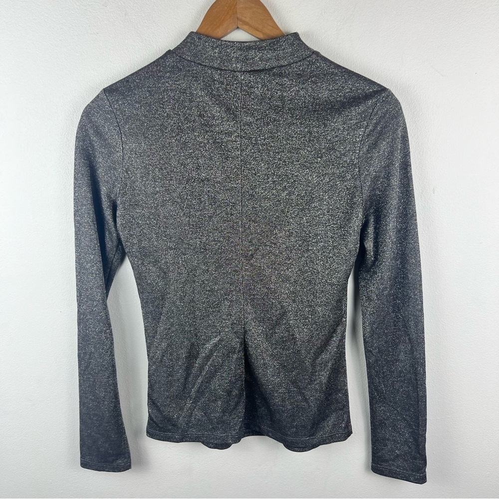 NEW Reformation Bailey Metallic Mock Neck Long Sleeve Top - Picture 4 of 6